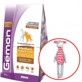 Monge Gemon Medium Puppy & Junior храна за подрастващи кучета от средните породи с вкус на пилешко и ориз + подарък плюшена играчка; 